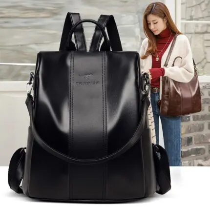 Travel Smart and Stylish-Women's Soft Leather Large Capacity Backpack