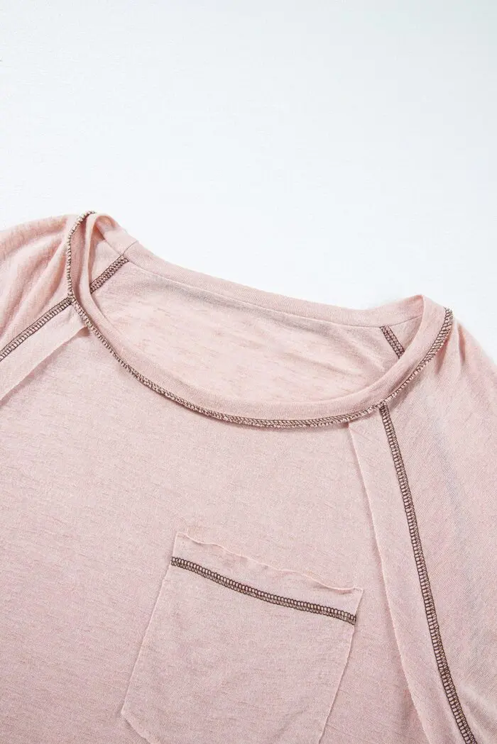Dusty Pink Loose T-Shirt with Stylish Exposed Seam Detail