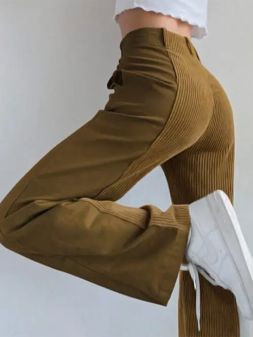 Fresh and Comfy Loose Fit Solid Corduroy Casual Pants