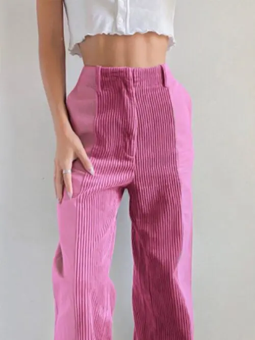 Fresh and Comfy Loose Fit Solid Corduroy Casual Pants