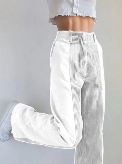 Fresh and Comfy Loose Fit Solid Corduroy Casual Pants