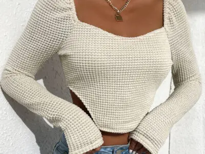 Hollow Tight-Fitting Sexy Top with Irregular Split Hem
