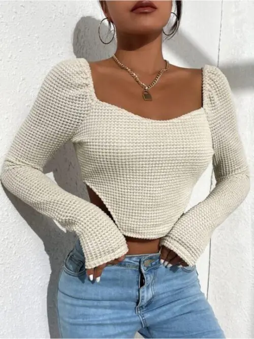 Hollow Tight-Fitting Sexy Top with Irregular Split Hem
