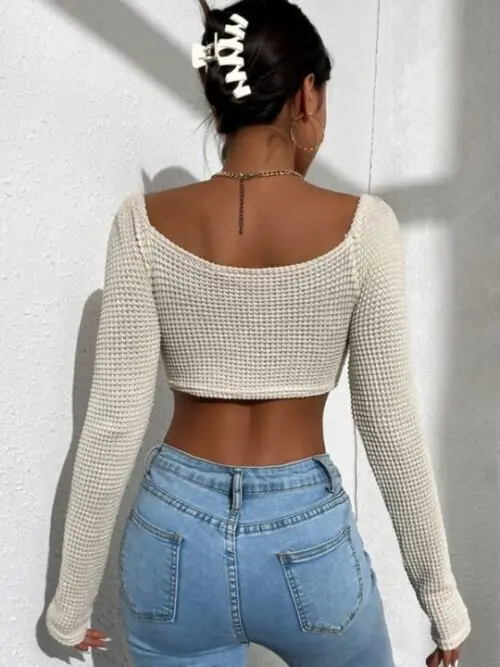 Hollow Tight-Fitting Sexy Top with Irregular Split Hem