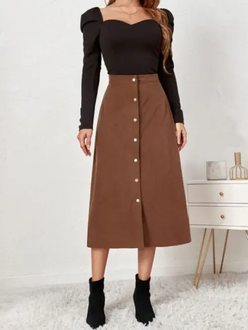 High-Waisted Corduroy Skirt for Classic Chic Style