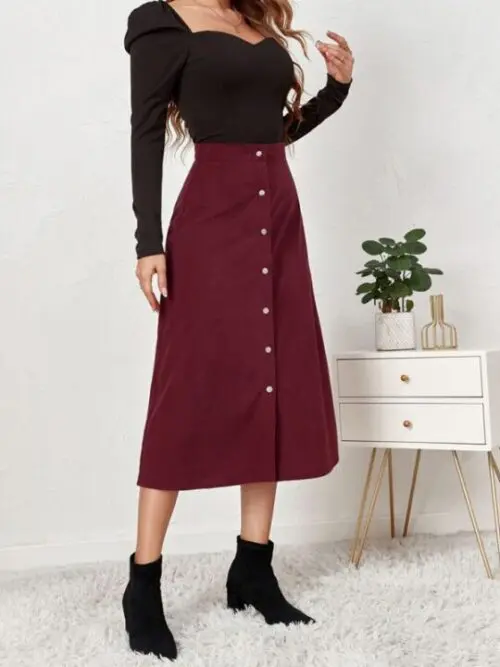 High-Waisted Corduroy Skirt for Classic Chic Style