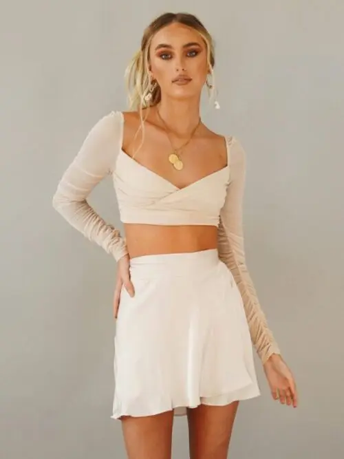 Solid Color Satin Wrap Mini Skirt