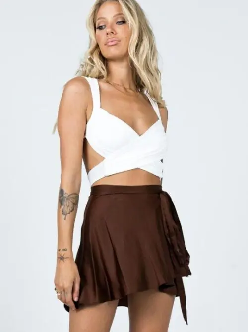 Solid Color Satin Wrap Mini Skirt