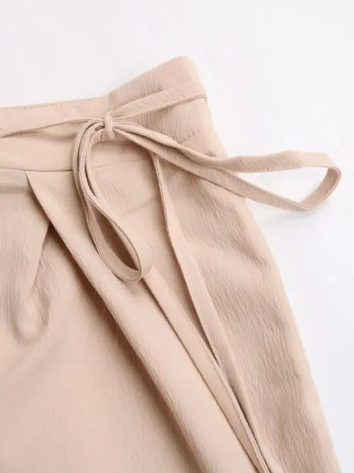 Chic Elegance High-Waisted Solid-Color Tie-Up Straight-Leg Pants