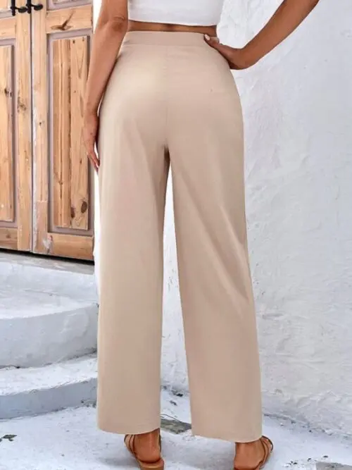 Chic Elegance High-Waisted Solid-Color Tie-Up Straight-Leg Pants