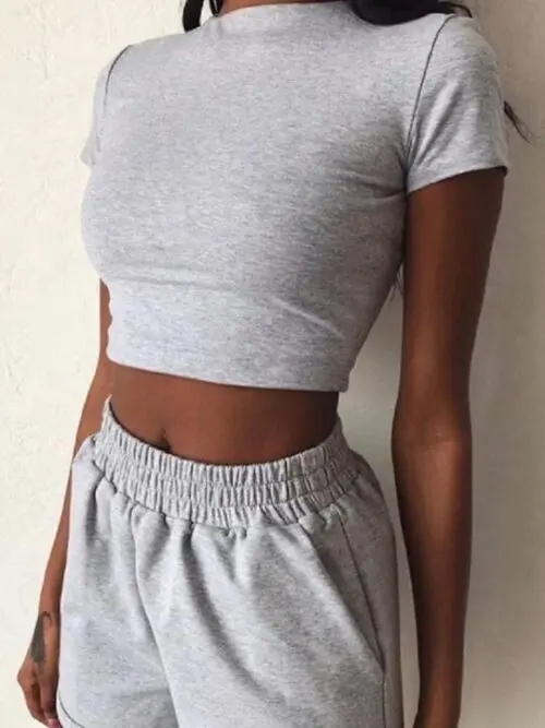 New Summer Solid Color Tight Sexy Casual Fashion Set