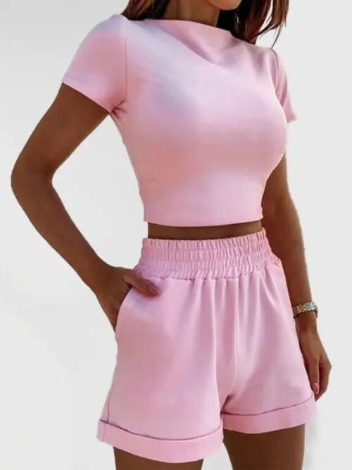 New Summer Solid Color Tight Sexy Casual Fashion Set