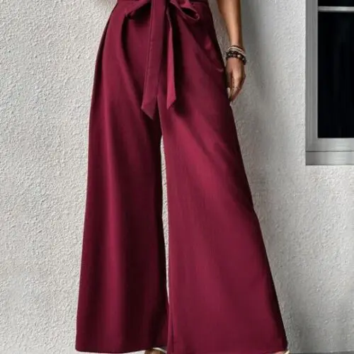 High Waist Lace Accent Wide Leg Pants in a Chic Commuter Style