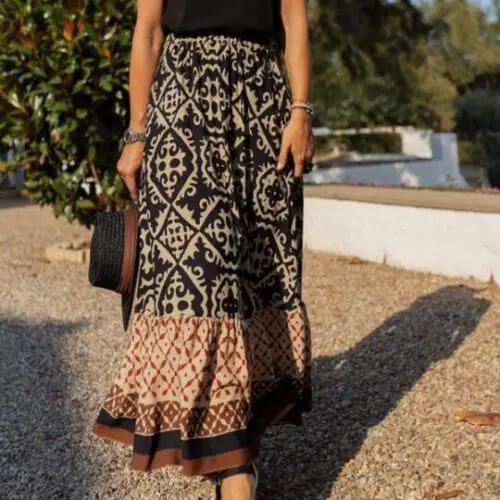 Boho Chic | Ethnic Print Swing Skirt with Unique Stitching