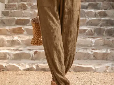 Woven Solid Color Casual High Waisted Pants
