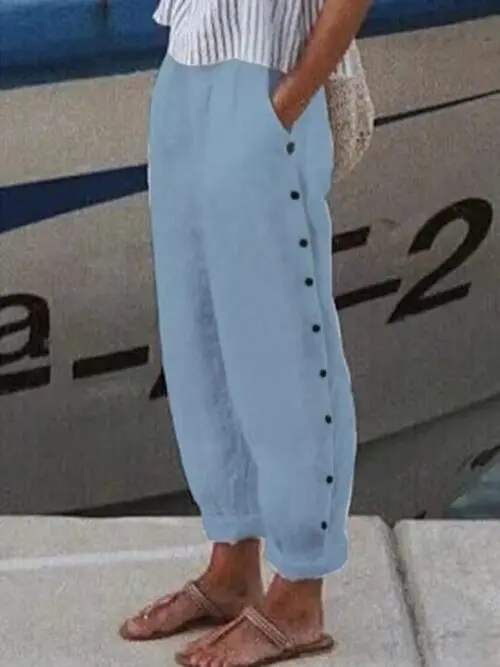 Simple Casual Pants with Pockets in Solid Color