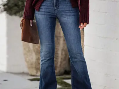 Ladies Fit Stretch Raw Edge Flared Jeans