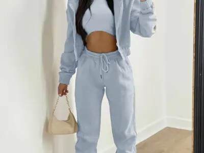 Knitted Casual Sports Fleece Hooded Three-piece Suit