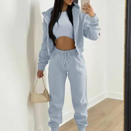 Knitted Casual Sports Fleece Hooded Three-piece Suit
