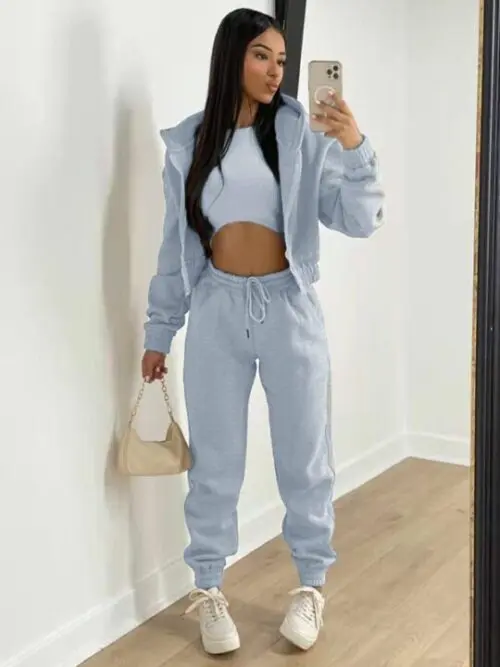 Knitted Casual Sports Fleece Hooded Three-piece Suit
