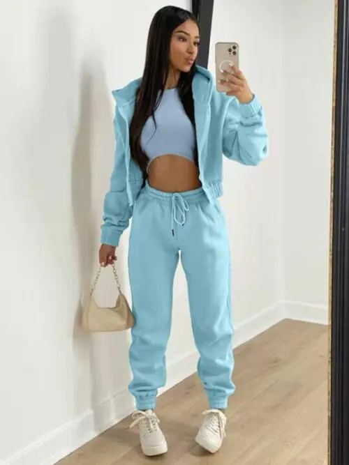 Knitted Casual Sports Fleece Hooded Three-piece Suit