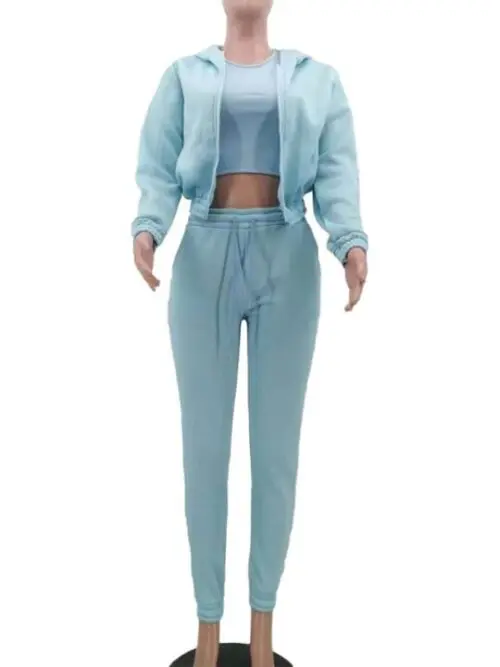 Knitted Casual Sports Fleece Hooded Three-piece Suit