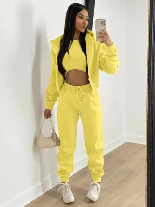 Knitted Casual Sports Fleece Hooded Three-piece Suit