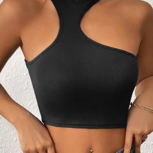 Asymmetrical Knitted Round Neck Cropped Tank Top