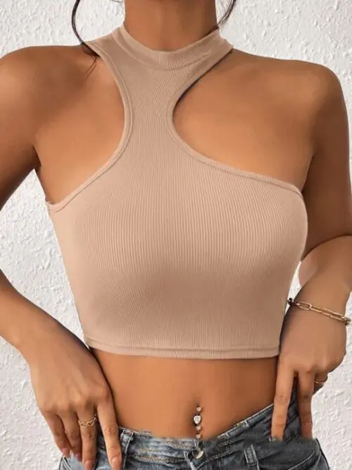 Asymmetrical Knitted Round Neck Cropped Tank Top
