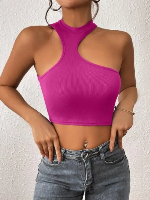 Asymmetrical Knitted Round Neck Cropped Tank Top