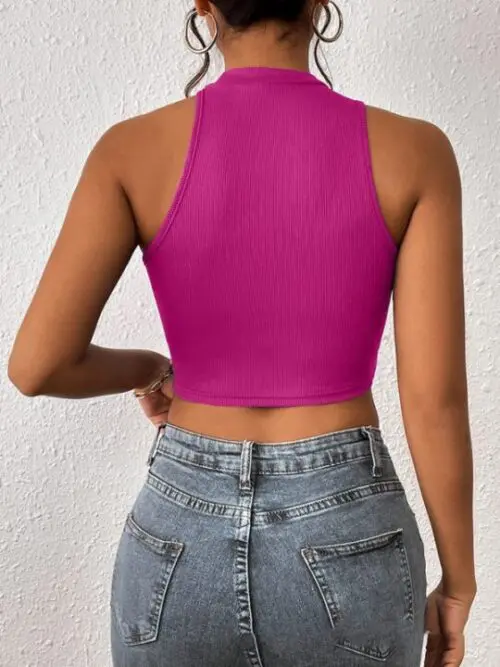 Asymmetrical Knitted Round Neck Cropped Tank Top