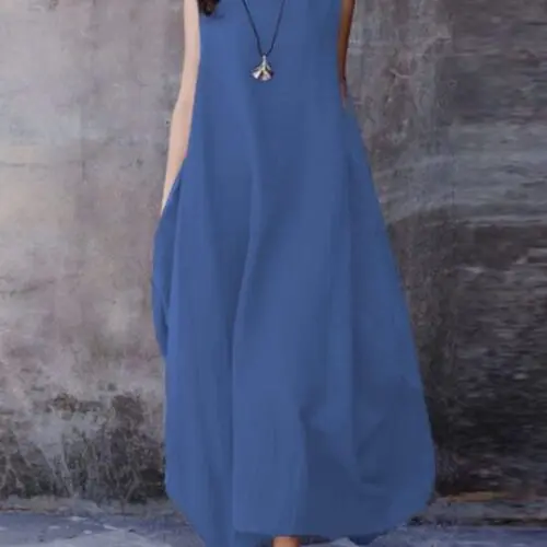 Swing into Casual Comfort | Loose Round Neck Dress with Pockets