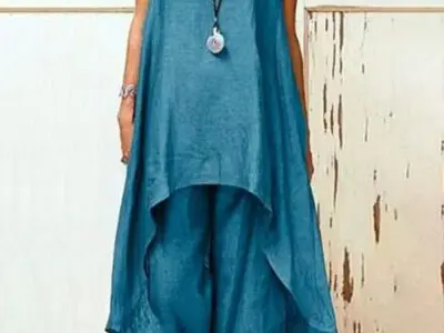 Effortless Elegance / Cotton Linen Sleeveless Top and Irregular Wide-Leg Pants Set