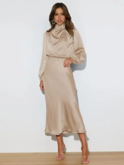 Satin Sophistication | Loose Long Sleeve Dress for Effortless Elegance