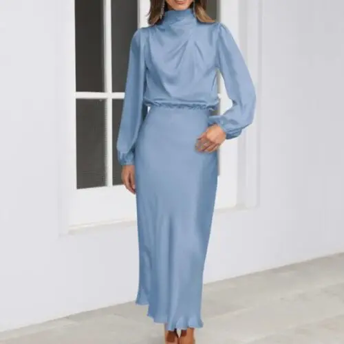 Satin Sophistication | Loose Long Sleeve Dress for Effortless Elegance