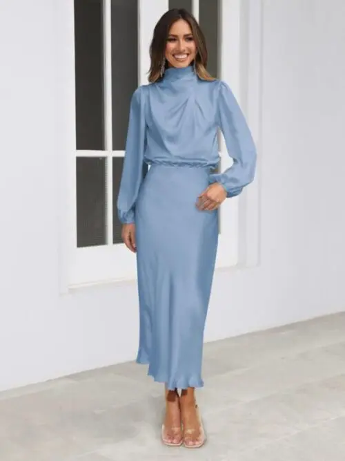 Satin Sophistication | Loose Long Sleeve Dress for Effortless Elegance