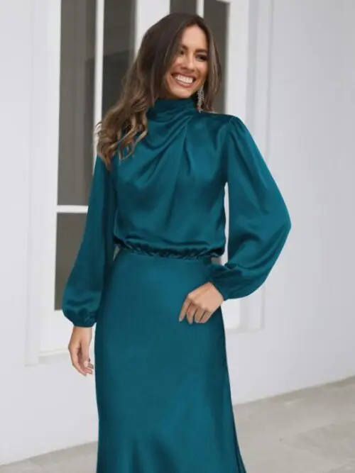 Satin Sophistication | Loose Long Sleeve Dress for Effortless Elegance