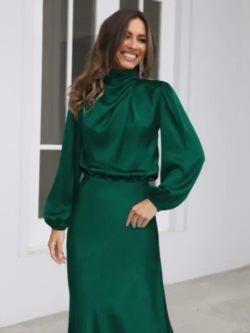 Satin Sophistication | Loose Long Sleeve Dress for Effortless Elegance