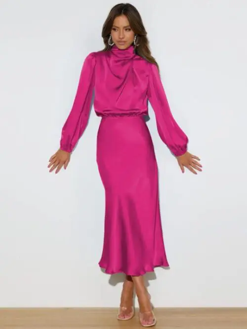 Satin Sophistication | Loose Long Sleeve Dress for Effortless Elegance