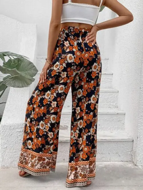New Floral Fashion Print Wide-Leg Pants