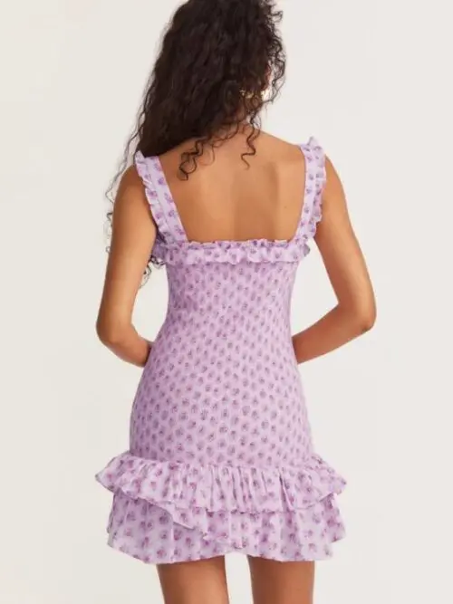 New French Holiday Style Ruffled Cake Layered Dress with Elastic Rose Straps