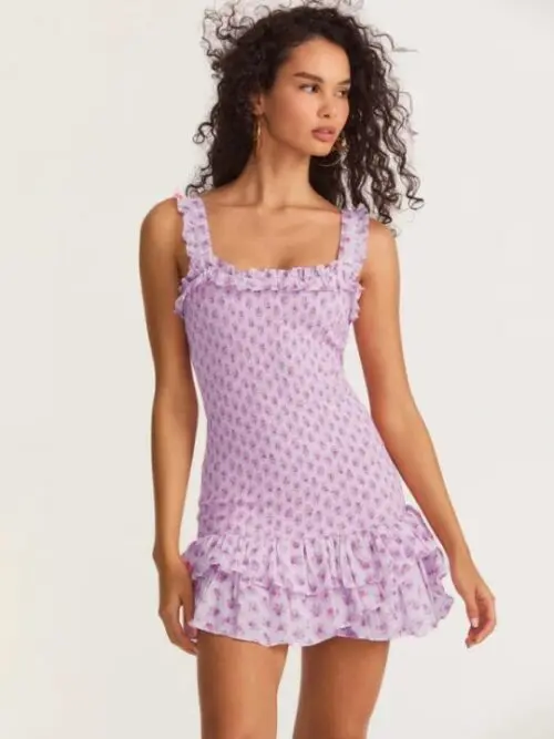 New French Holiday Style Ruffled Cake Layered Dress with Elastic Rose Straps