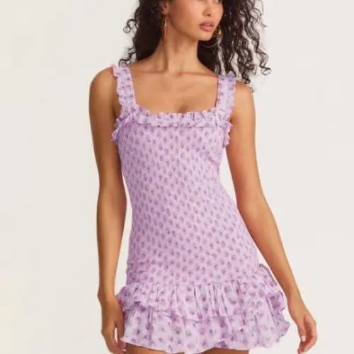 New French Holiday Style Ruffled Cake Layered Dress with Elastic Rose Straps