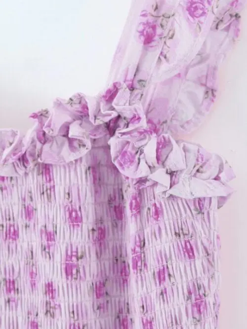 New French Holiday Style Ruffled Cake Layered Dress with Elastic Rose Straps