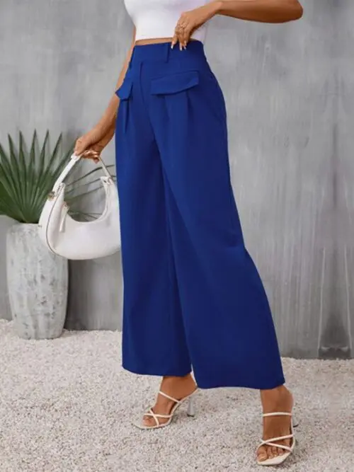 Slim Fit Wide-Leg Trousers in Stylish Blue