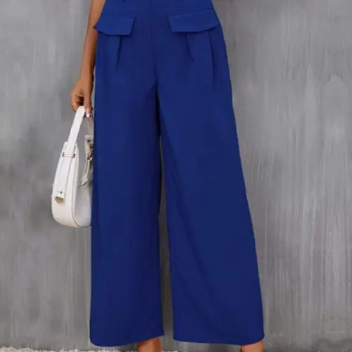 Slim Fit Wide-Leg Trousers in Stylish Blue