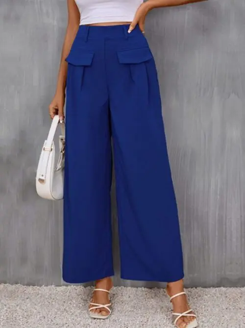 Slim Fit Wide-Leg Trousers in Stylish Blue