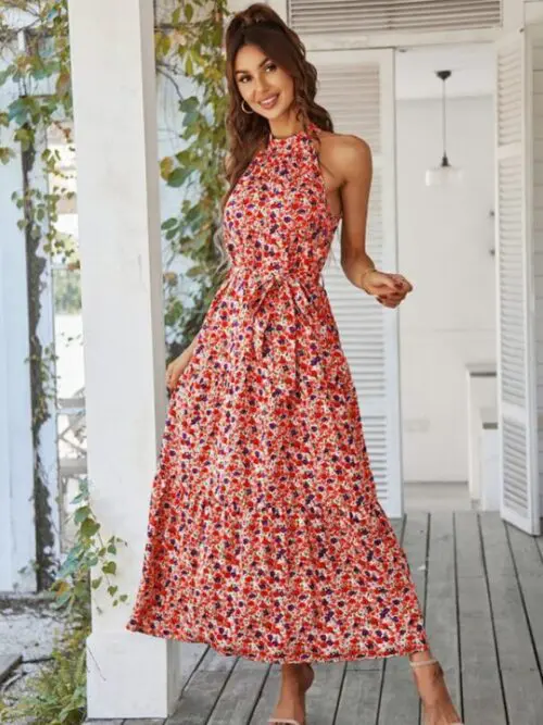 Multi-Tiered Floral-Print Resort Dress