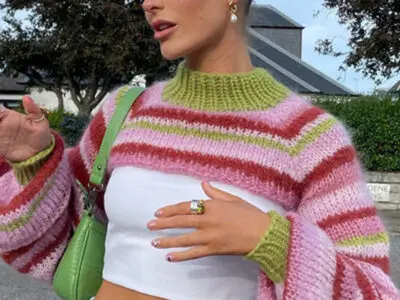 Chic Colorful Striped Knit Sweater/ Short Long-Sleeve Blouse for Effortless Style