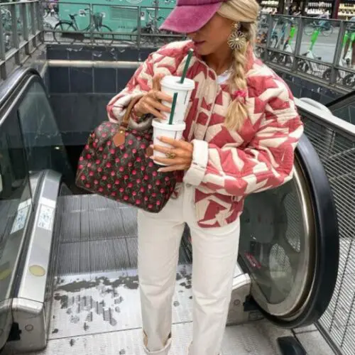 Loose Fit Print Quilted Coat